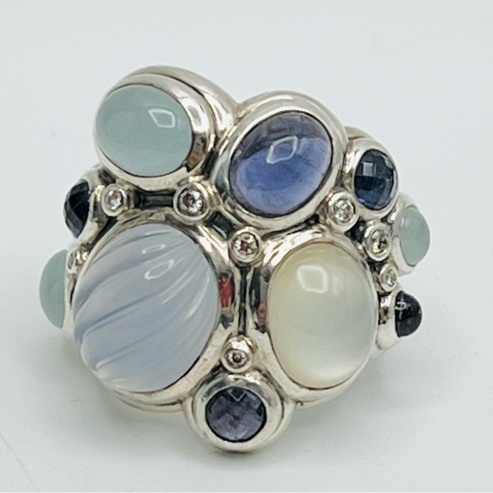 David Yurman Silver Ring with Blue and Cream Stones